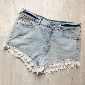 Free People Denim Lace-Trim Shorts